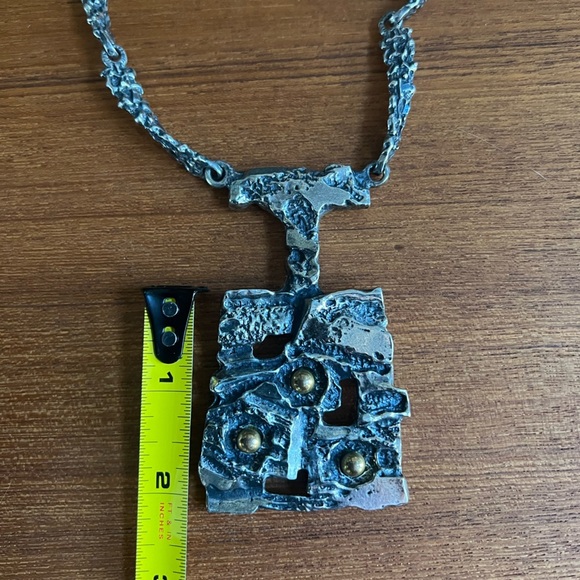 Robert Larin Necklace Brutalist Modernist Art Canadian OOAK Textured Pewter 60's - Picture 4 of 7